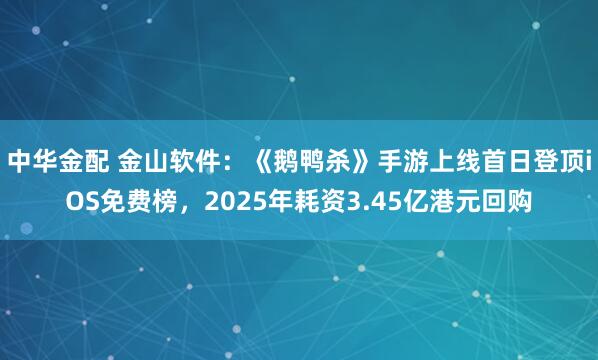 中华金配 金山软件：《鹅鸭杀》手游上线首日登顶iOS免费榜，2025年耗资3.45亿港元回购